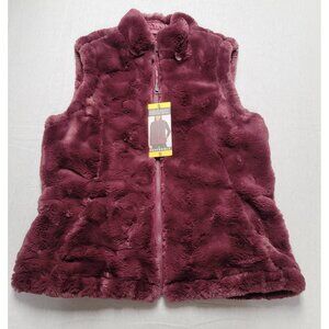 Nicole Miller Womens Original Faux Fur Reversible Vest (Wine, Small)